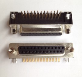 DB25 Right Angle PCB mount Female with Board Locks - 2 pc pack